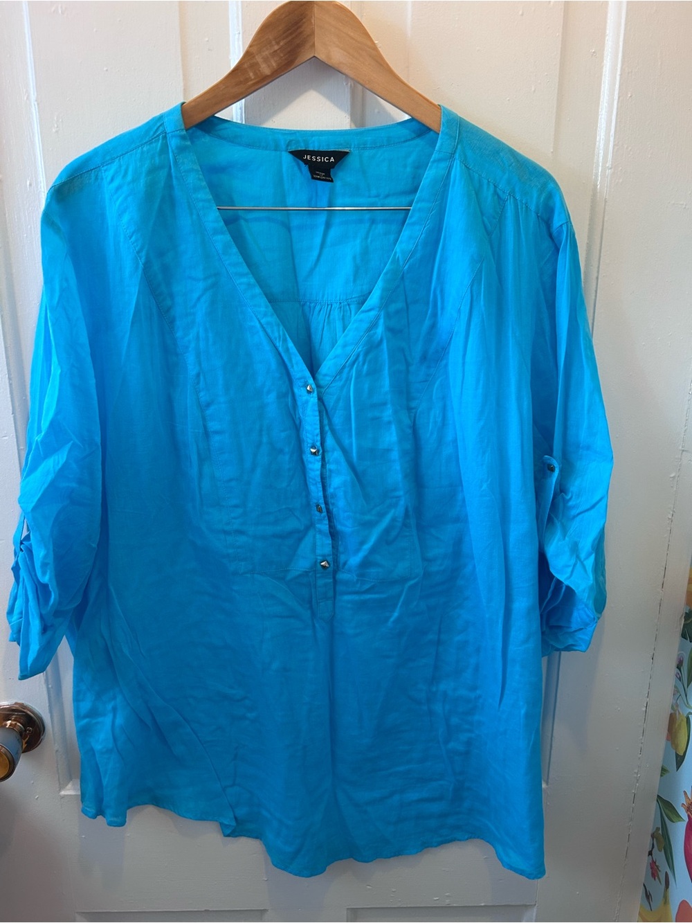 Jessica Turquoise Button-Front V-Neck Tunic